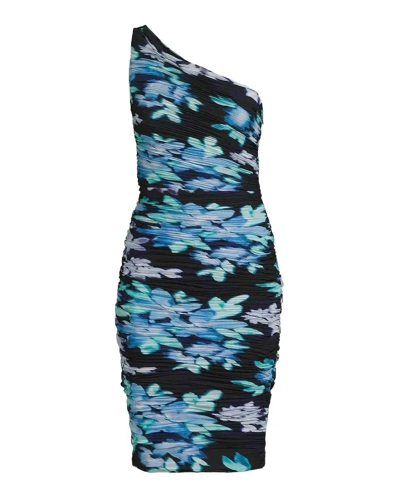 Ungaro Rosemary Floral Ruched One-Shoulder Midi Dress | Image 1 Ungaro Rosemary Floral Ruched One-Shoulder Midi Dress | Image 1