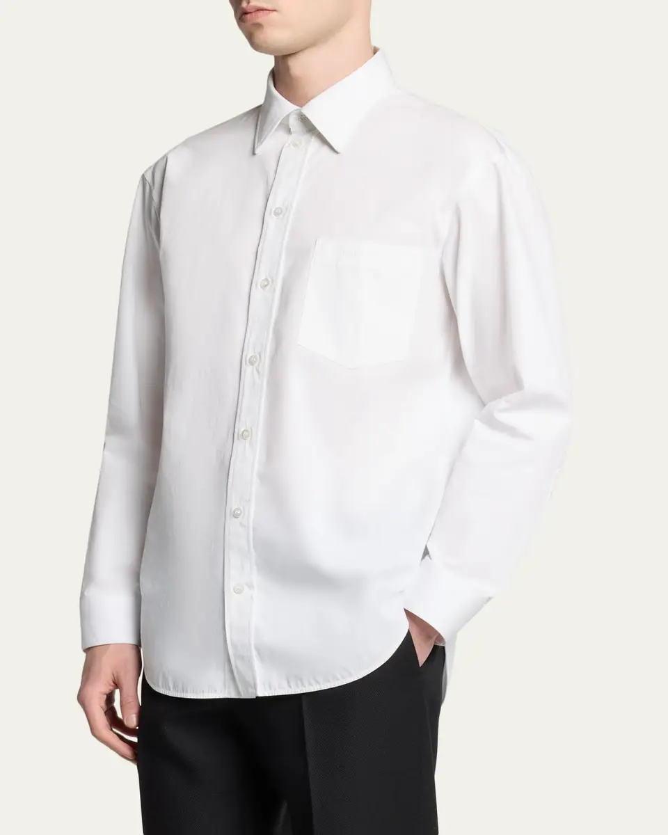 Balenciaga Men's Cotton Poplin Point-Collar Sport Shirt | Thumbnail 4