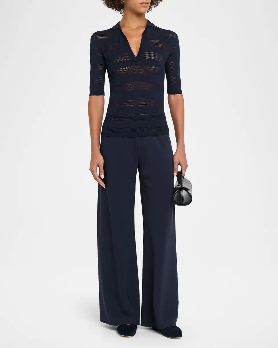 Oh My Goat Mesh Striped Polo Top | Thumbnail 2 Oh My Goat Mesh Striped Polo Top | Thumbnail 2