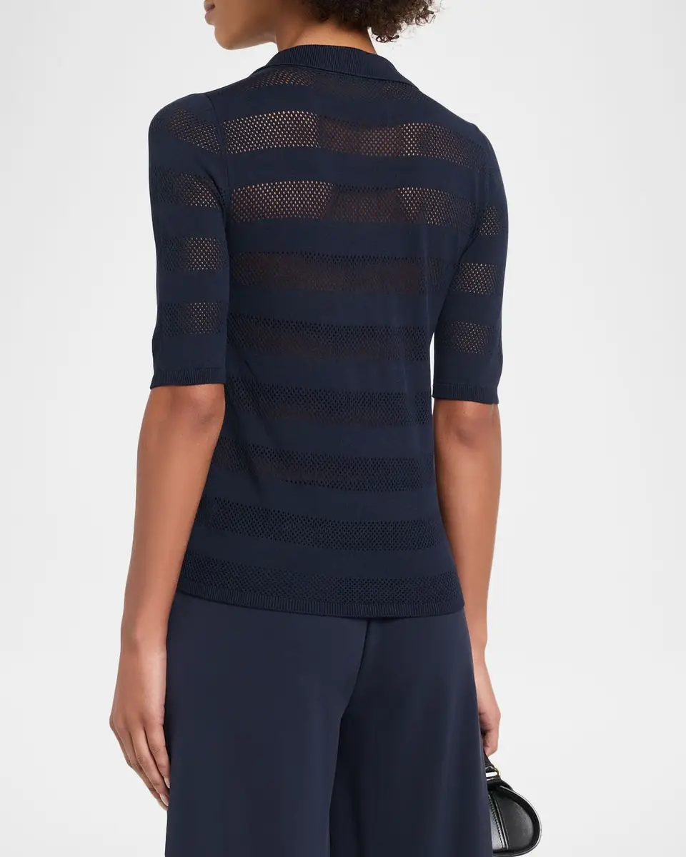 Oh My Goat Mesh Striped Polo Top | Thumbnail 3 Oh My Goat Mesh Striped Polo Top | Thumbnail 3