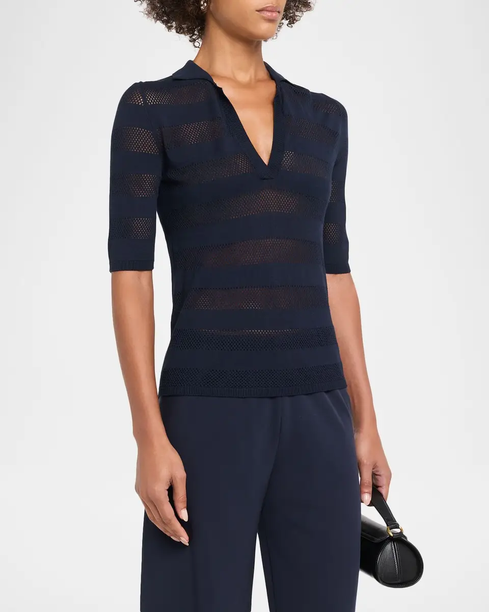 Oh My Goat Mesh Striped Polo Top | Thumbnail 4 Oh My Goat Mesh Striped Polo Top | Thumbnail 4