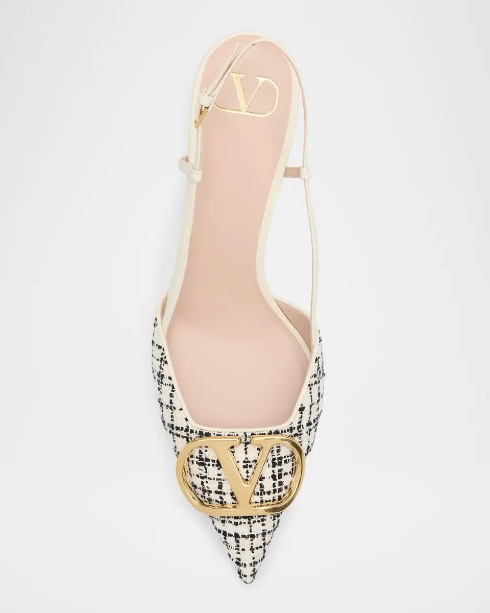 Valentino Garavani 80mm VLogo Signature Tweed Slingback Pumps | Thumbnail 6 Valentino Garavani 80mm VLogo Signature Tweed Slingback Pumps | Thumbnail 6