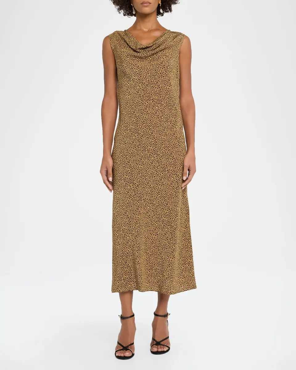 Valentino Garavani Sleeveless Leopard-Print Silk Draped Midi Dress | Thumbnail 2 Valentino Garavani Sleeveless Leopard-Print Silk Draped Midi Dress | Thumbnail 2
