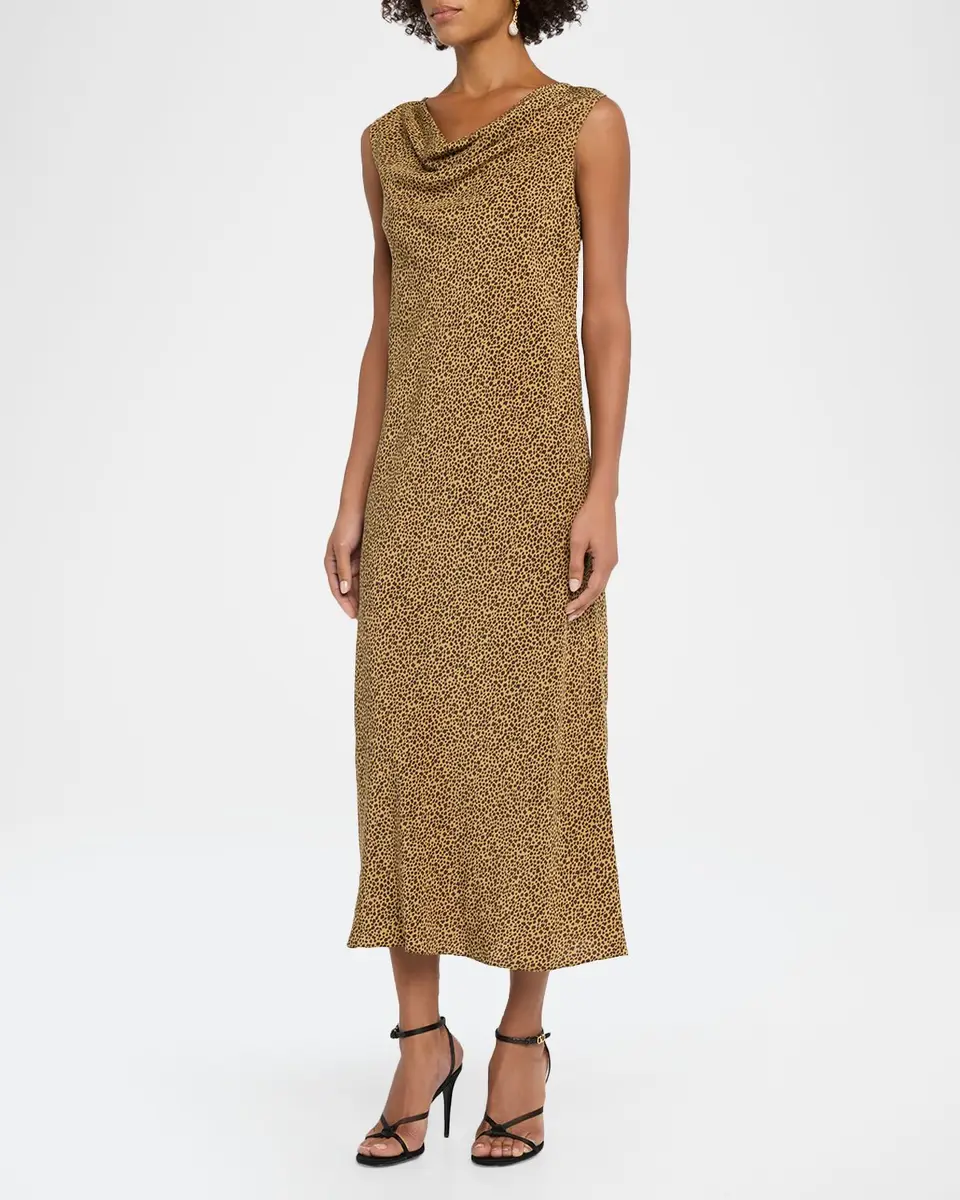 Valentino Garavani Sleeveless Leopard-Print Silk Draped Midi Dress | Thumbnail 4 Valentino Garavani Sleeveless Leopard-Print Silk Draped Midi Dress | Thumbnail 4