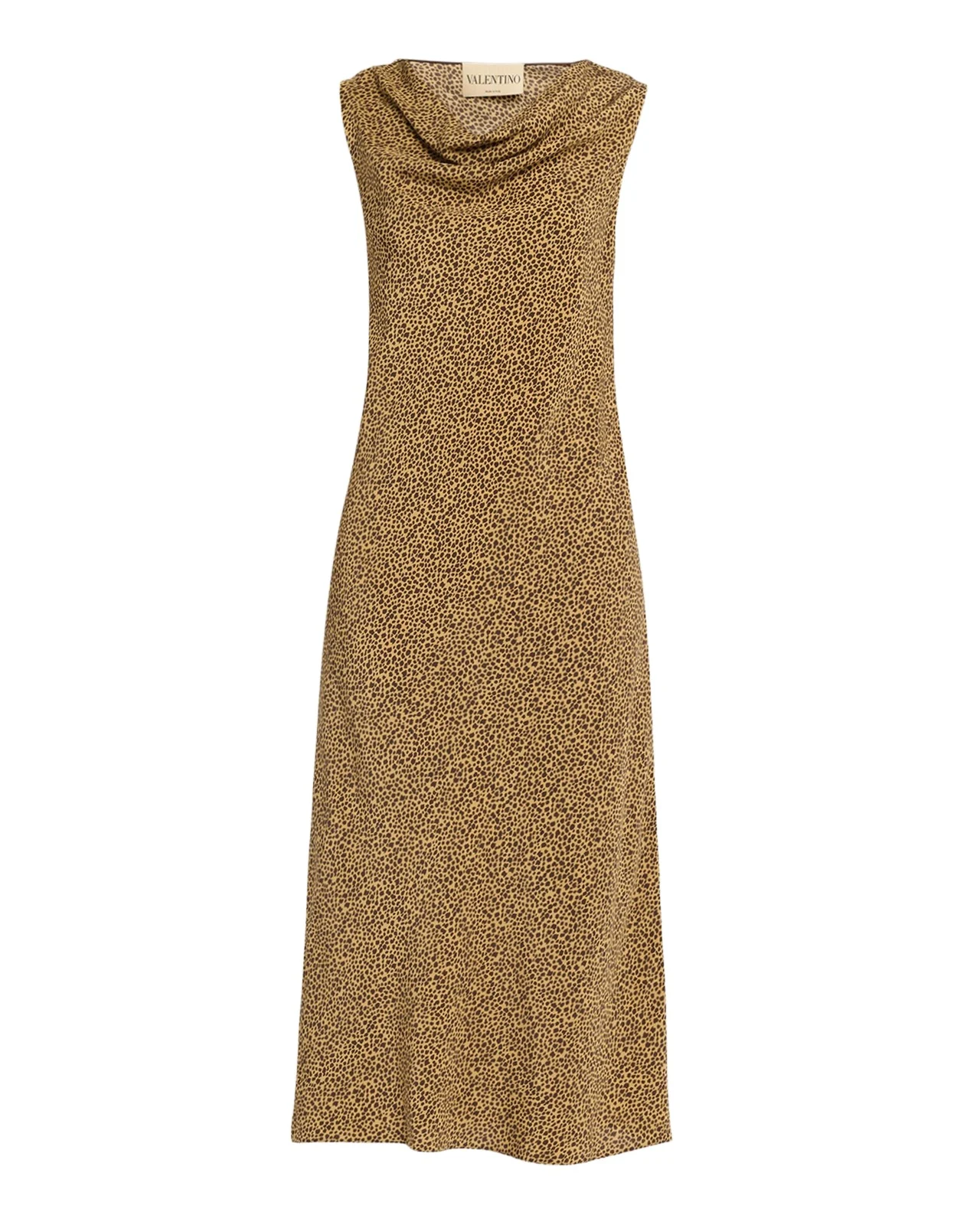 Sleeveless Leopard-Print Silk Draped Midi Dress