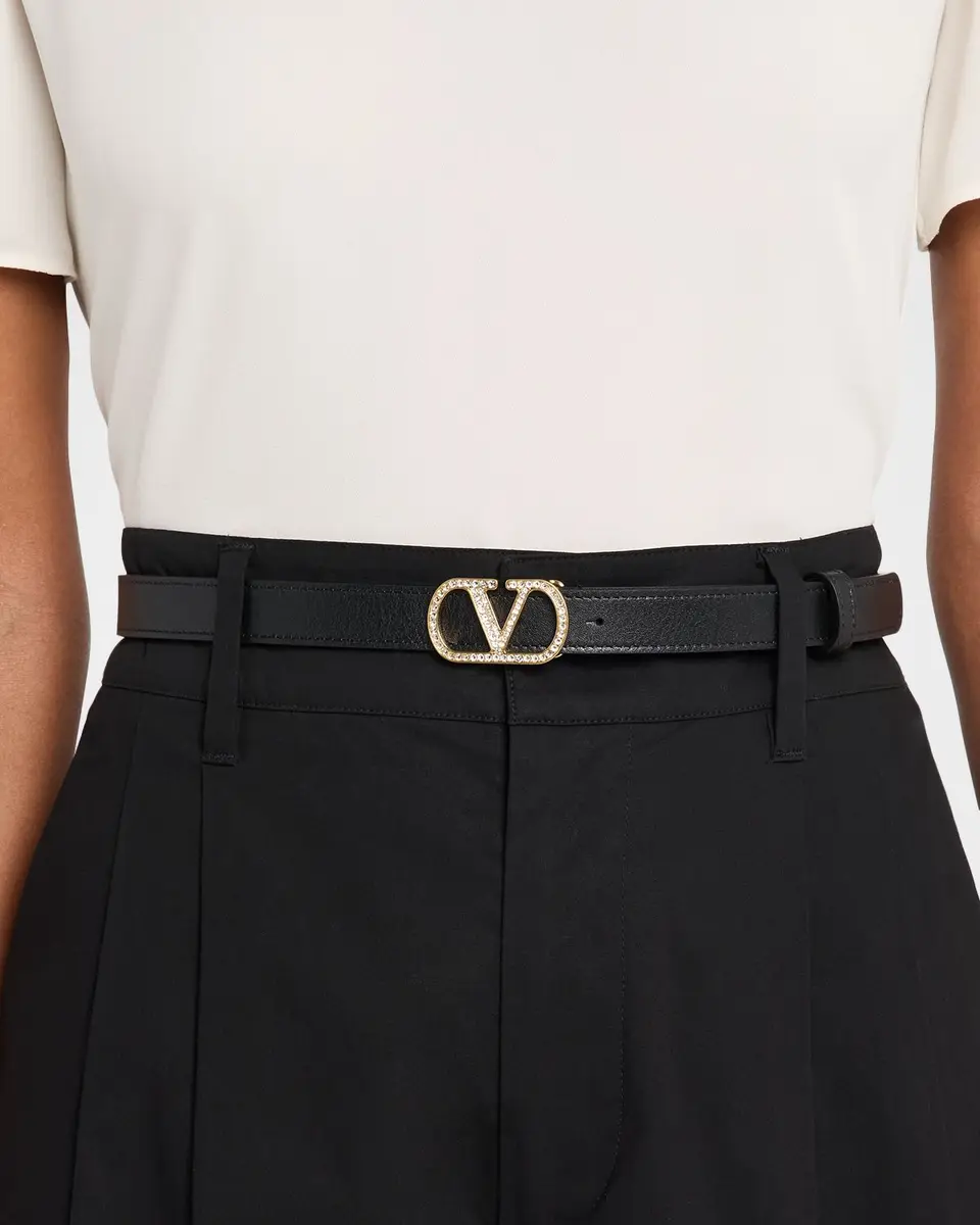 Valentino Garavani VLogo Signature Belt in Shiny Calfskin with Crystals 20MM | Thumbnail 2