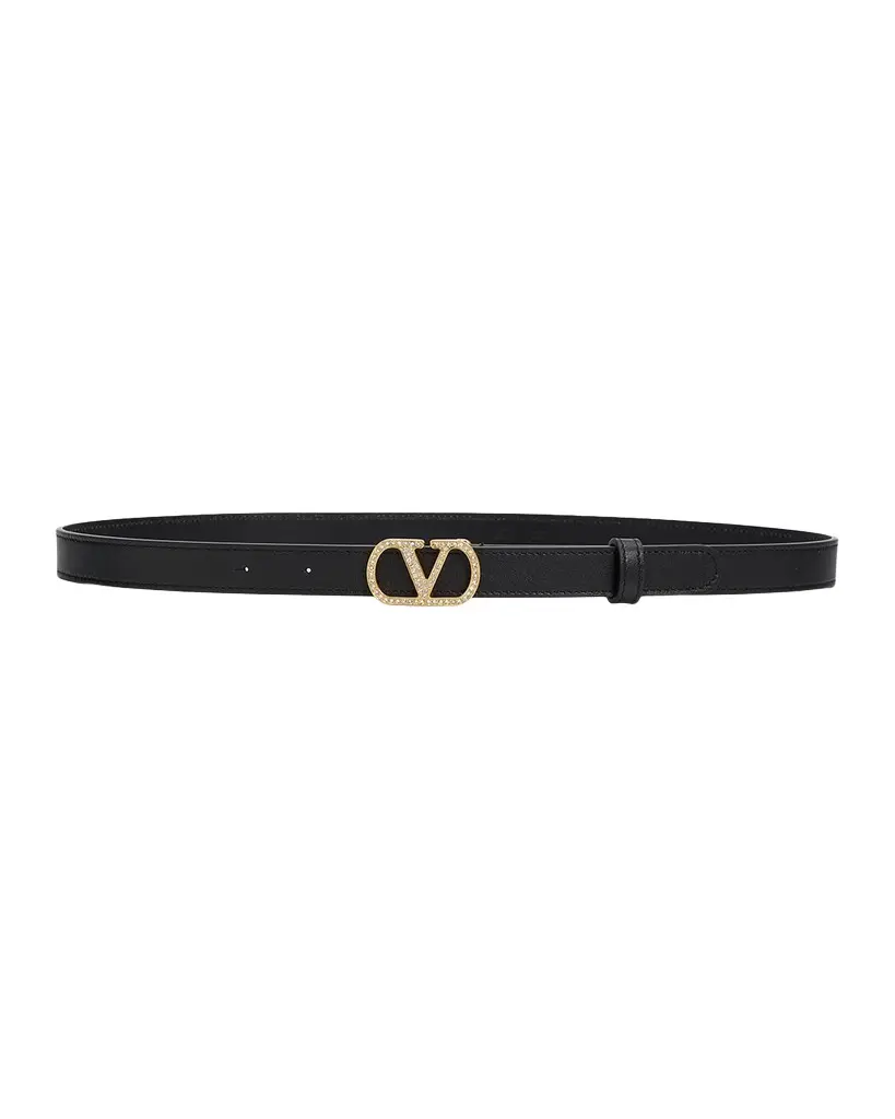 Valentino Garavani VLogo Signature Belt in Shiny Calfskin with Crystals 20MM | Image 1 Valentino Garavani VLogo Signature Belt in Shiny Calfskin with Crystals 20MM | Image 1