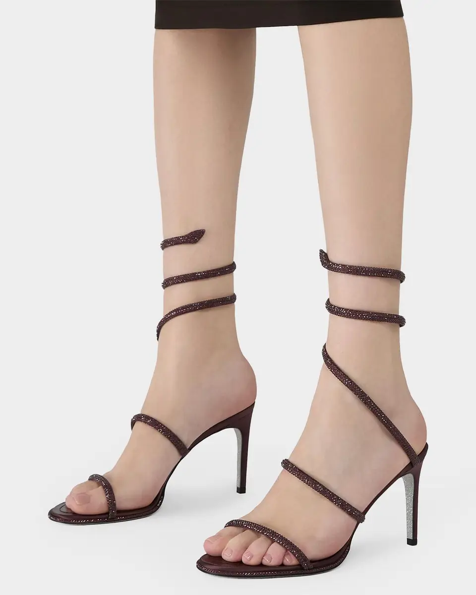 René Caovilla 105mm Cleo Embellished Satin Snake-Wrap Sandals | Thumbnail 2 René Caovilla 105mm Cleo Embellished Satin Snake-Wrap Sandals | Thumbnail 2