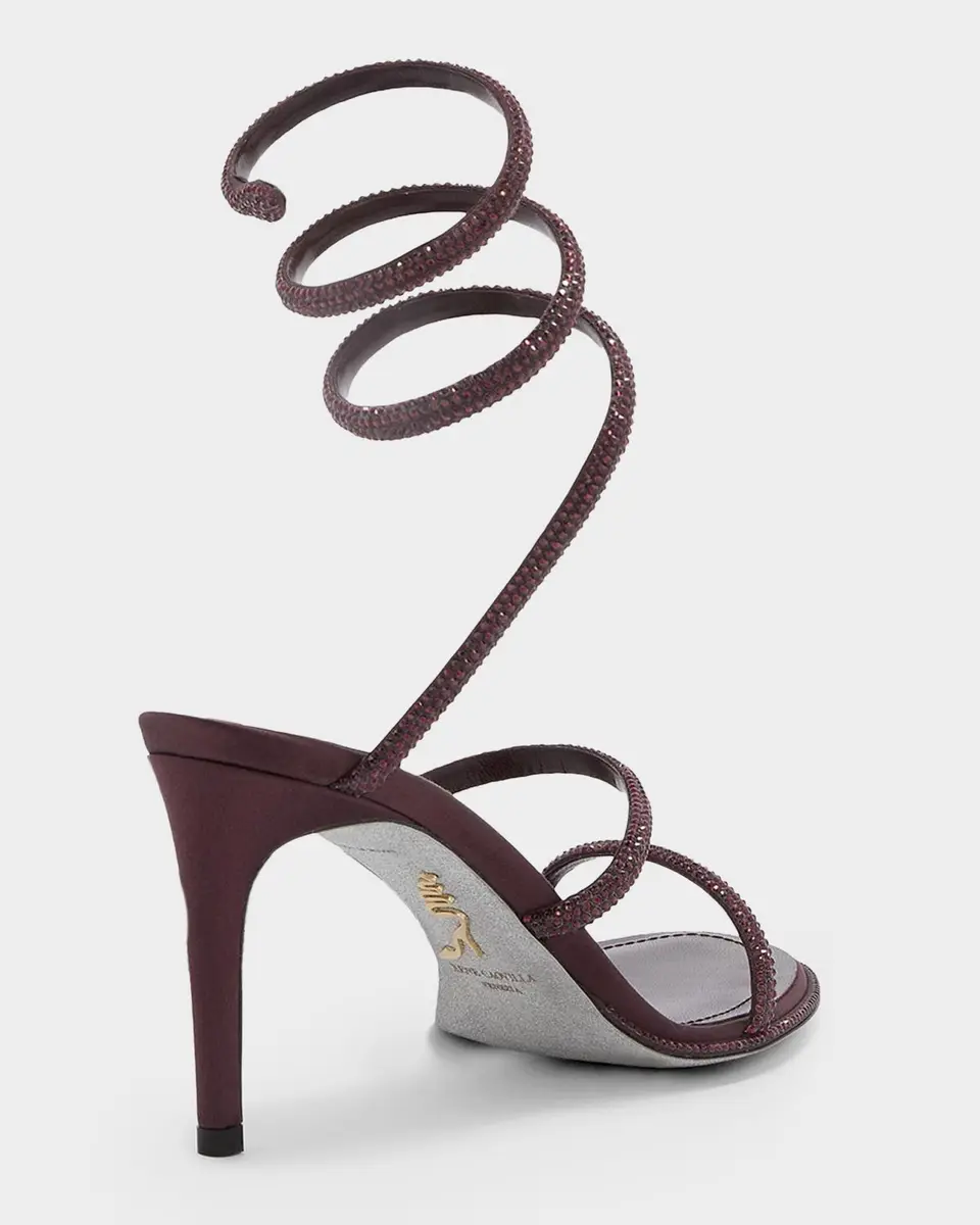 René Caovilla 105mm Cleo Embellished Satin Snake-Wrap Sandals | Thumbnail 3 René Caovilla 105mm Cleo Embellished Satin Snake-Wrap Sandals | Thumbnail 3