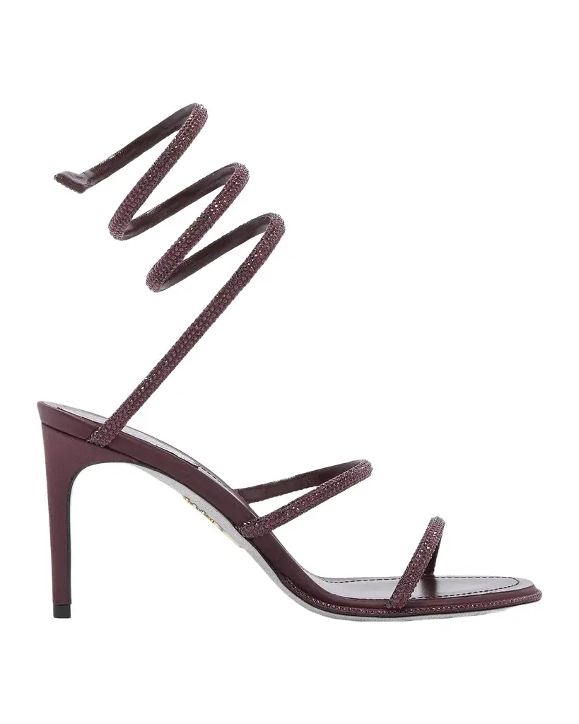 Rene Caovilla 105mm Cleo Embellished Satin Snake-Wrap Sandals | Image 1 Rene Caovilla 105mm Cleo Embellished Satin Snake-Wrap Sandals | Image 1
