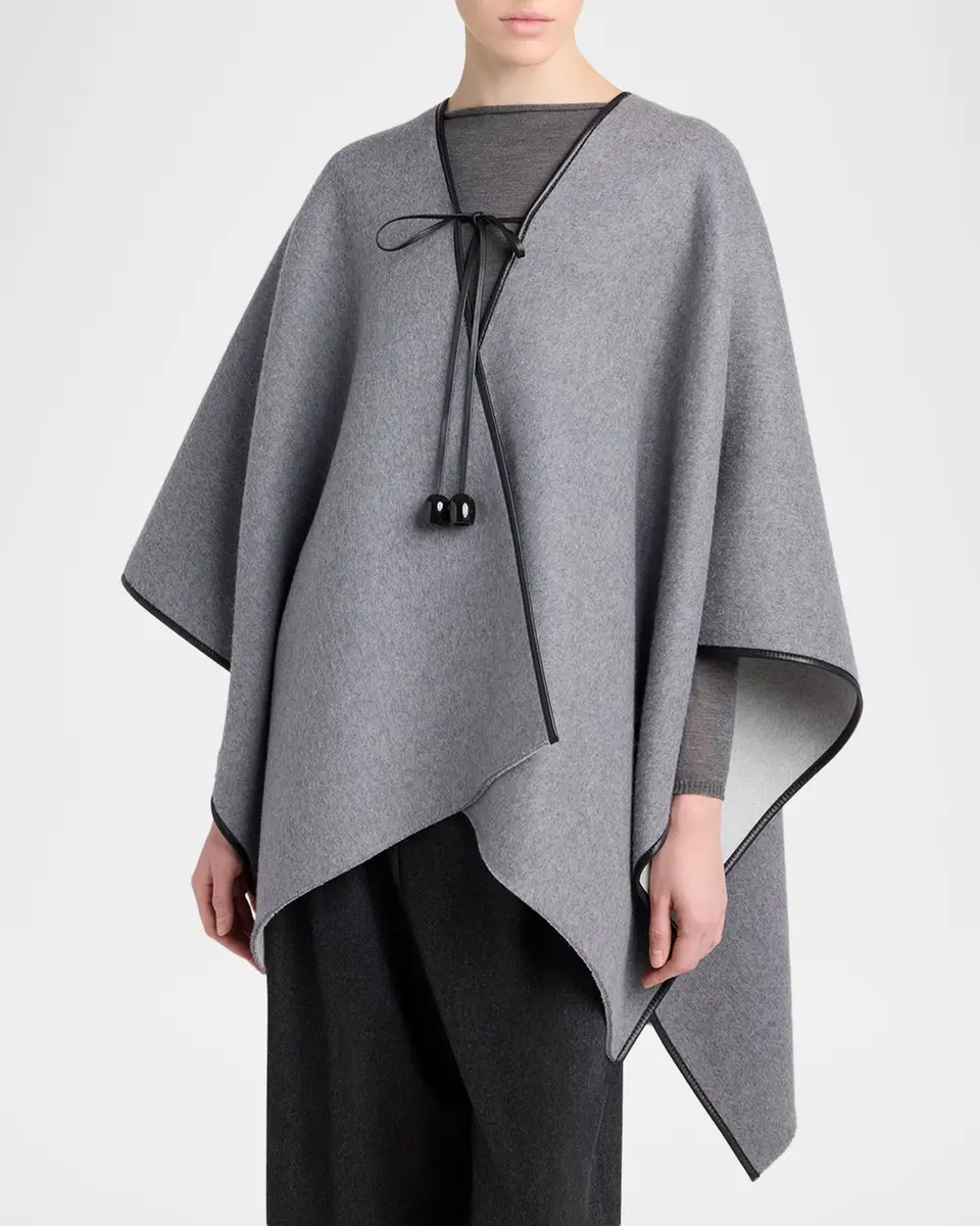 Giorgio Armani Wool-Cashmere Front-Tie Poncho | Thumbnail 4