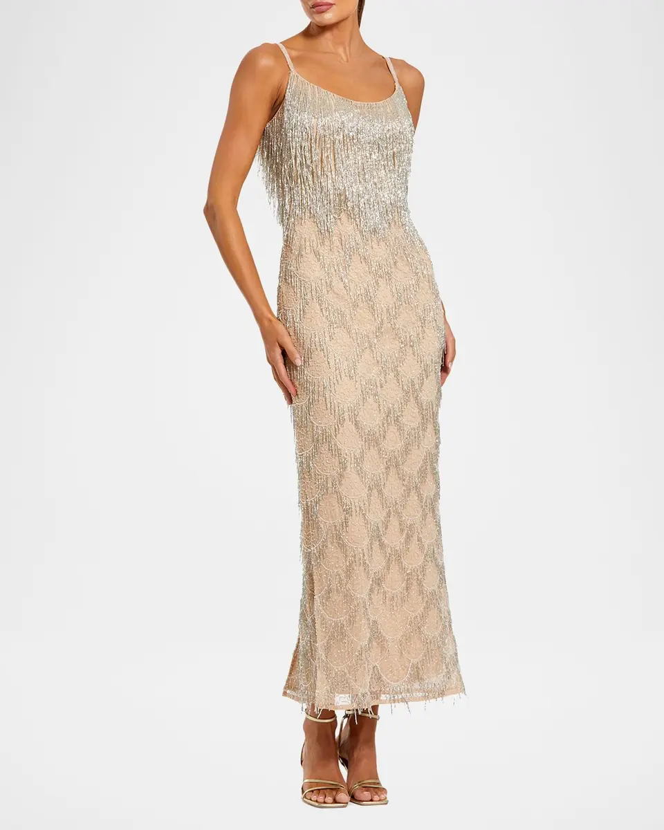 Mac Duggal Fringed Metallic Midi Dress | Thumbnail 2