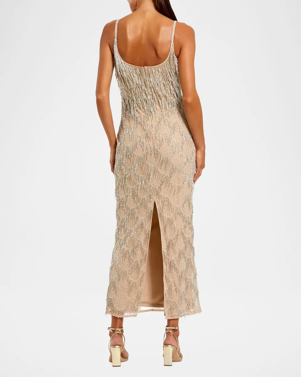 Mac Duggal Fringed Metallic Midi Dress | Thumbnail 3