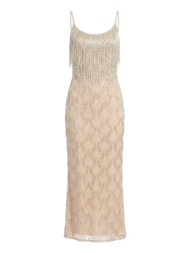Fringed Metallic Midi Dress