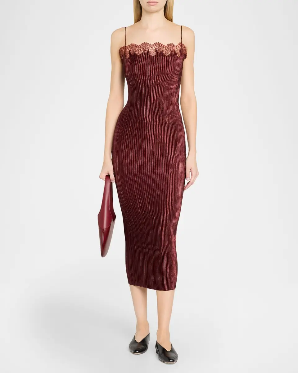 FFORME Lumie Lace-Trim Plisse Midi Slip Dress | Thumbnail 2 FFORME Lumie Lace-Trim Plisse Midi Slip Dress | Thumbnail 2