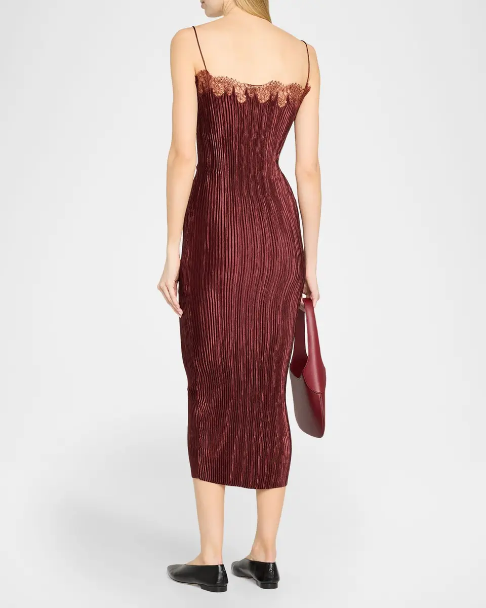 FFORME Lumie Lace-Trim Plisse Midi Slip Dress | Thumbnail 3 FFORME Lumie Lace-Trim Plisse Midi Slip Dress | Thumbnail 3