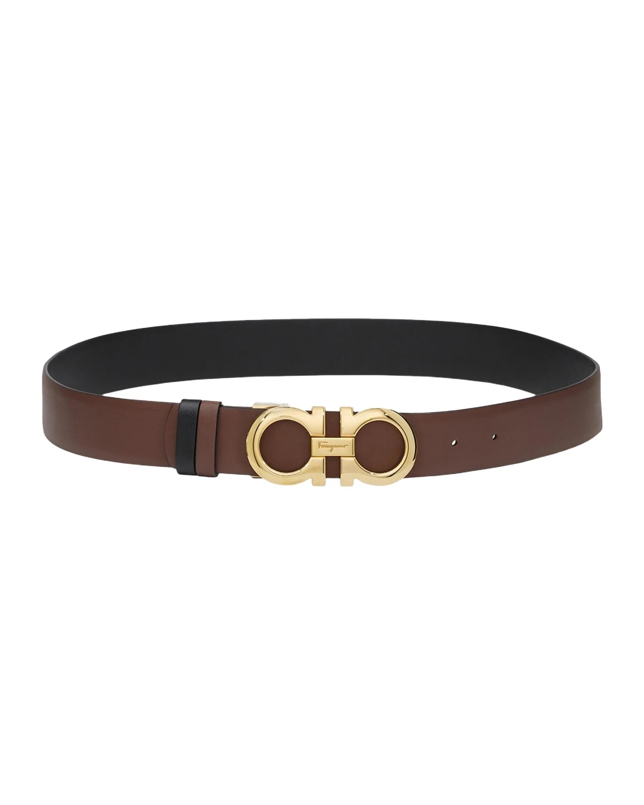 Reversible and Adjustable Leather Gancini belt