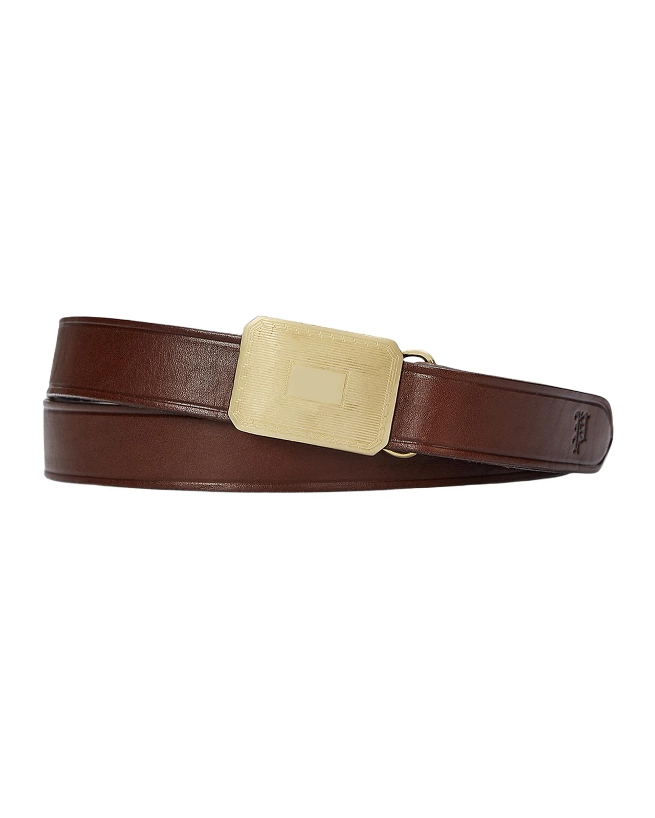 Men's Engine Turned-Buckle Leather Belt