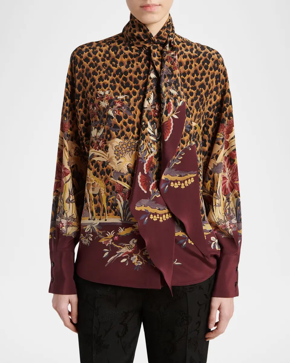 Etro Paisley Animal-Print Silk Neck-Scarf Blouse | Thumbnail 4 Etro Paisley Animal-Print Silk Neck-Scarf Blouse | Thumbnail 4