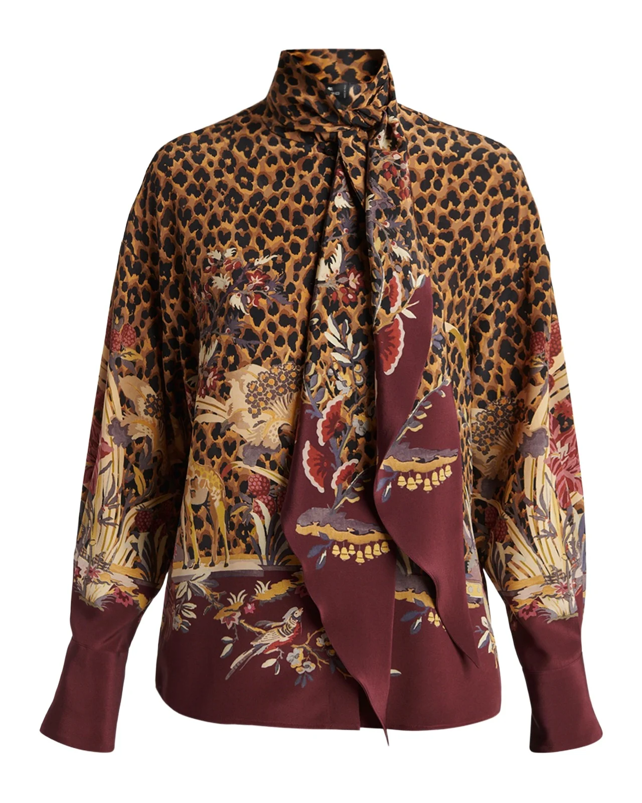 Paisley Animal-Print Silk Neck-Scarf Blouse Paisley Animal-Print Silk Neck-Scarf Blouse