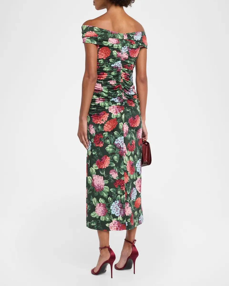 Carolina Herrera Off-The-Shoulder Hydrangea Print Ruched Jersey Midi Dress | Thumbnail 3 Carolina Herrera Off-The-Shoulder Hydrangea Print Ruched Jersey Midi Dress | Thumbnail 3