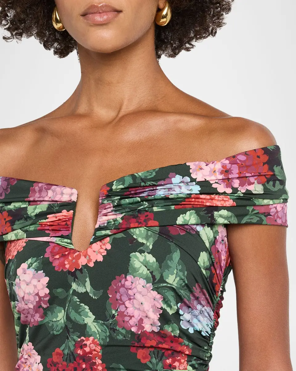 Carolina Herrera Off-The-Shoulder Hydrangea Print Ruched Jersey Midi Dress | Thumbnail 5 Carolina Herrera Off-The-Shoulder Hydrangea Print Ruched Jersey Midi Dress | Thumbnail 5