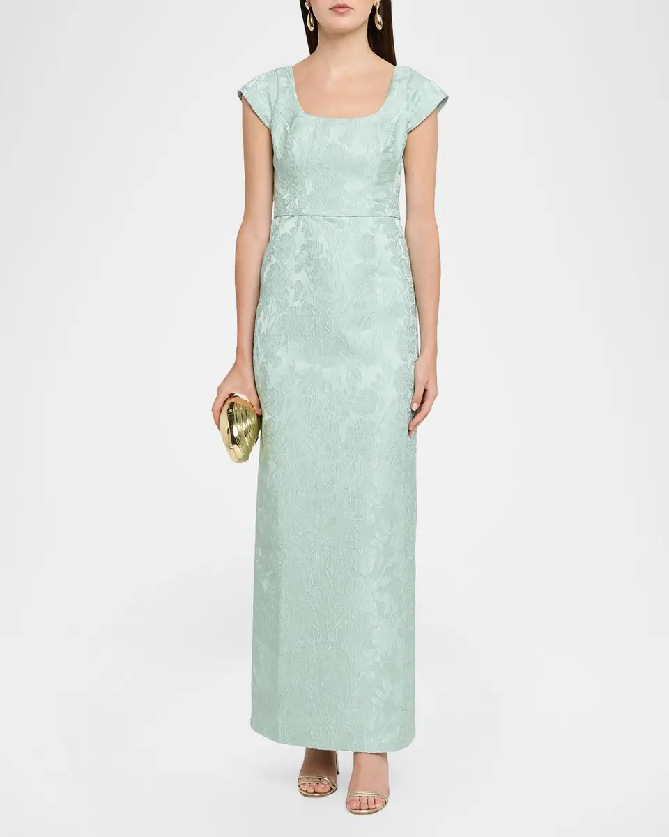 SACHIN & BABI Grace Cap-Sleeve Cloque Column Gown | Thumbnail 2