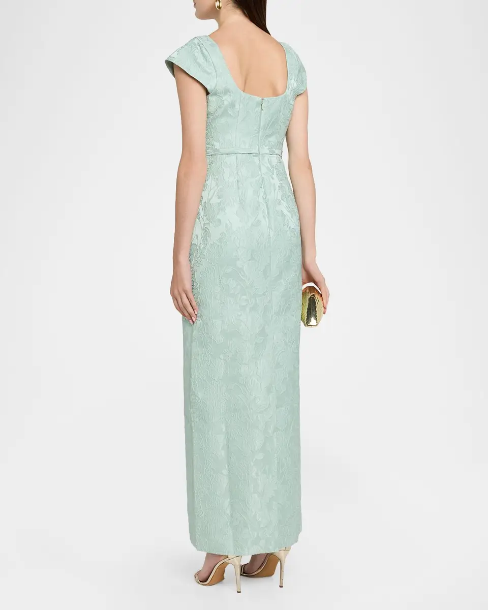 SACHIN & BABI Grace Cap-Sleeve Cloque Column Gown | Thumbnail 3