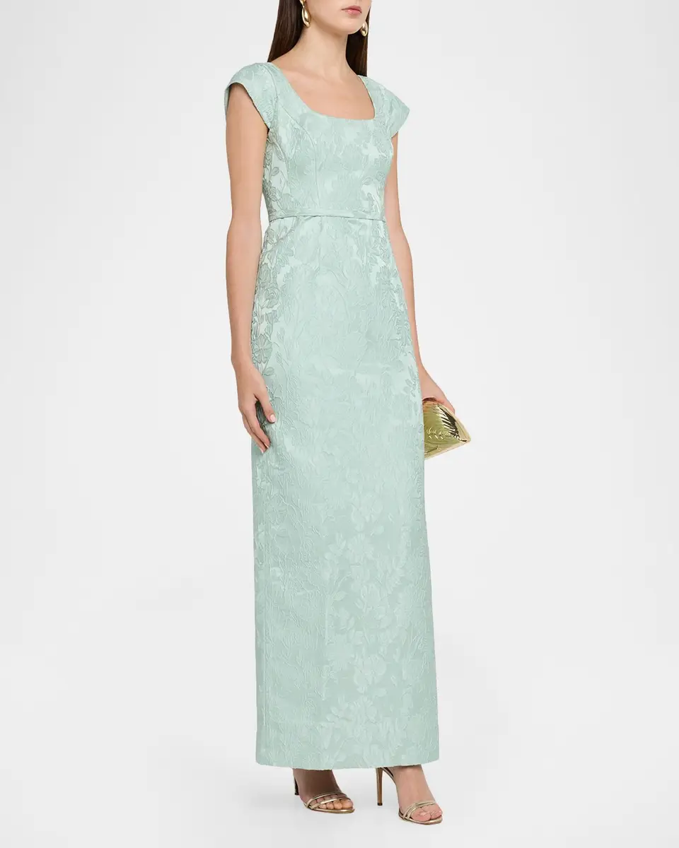 SACHIN & BABI Grace Cap-Sleeve Cloque Column Gown | Thumbnail 4