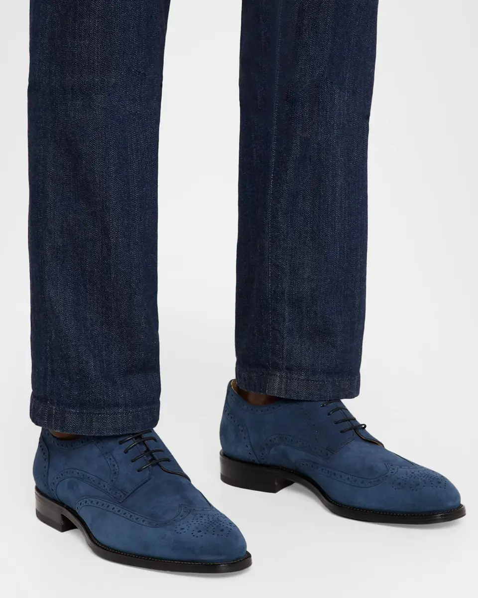 Kiton Men's Calfskin Suede Wingtip Brogue Derby Shoes | Thumbnail 2 Kiton Men's Calfskin Suede Wingtip Brogue Derby Shoes | Thumbnail 2
