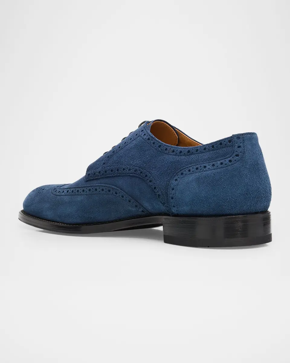 Kiton Men's Calfskin Suede Wingtip Brogue Derby Shoes | Thumbnail 4 Kiton Men's Calfskin Suede Wingtip Brogue Derby Shoes | Thumbnail 4