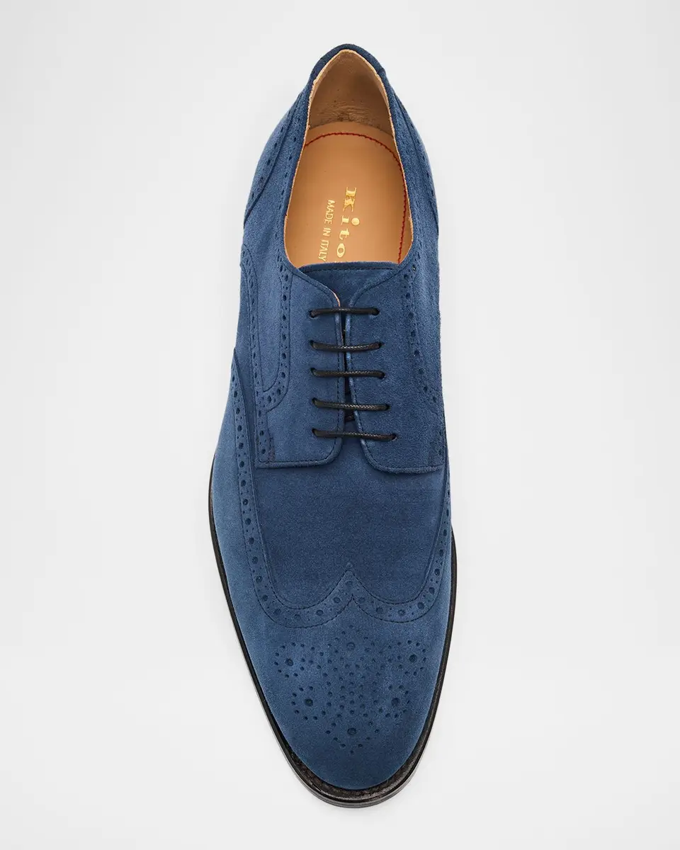 Kiton Men's Calfskin Suede Wingtip Brogue Derby Shoes | Thumbnail 6 Kiton Men's Calfskin Suede Wingtip Brogue Derby Shoes | Thumbnail 6