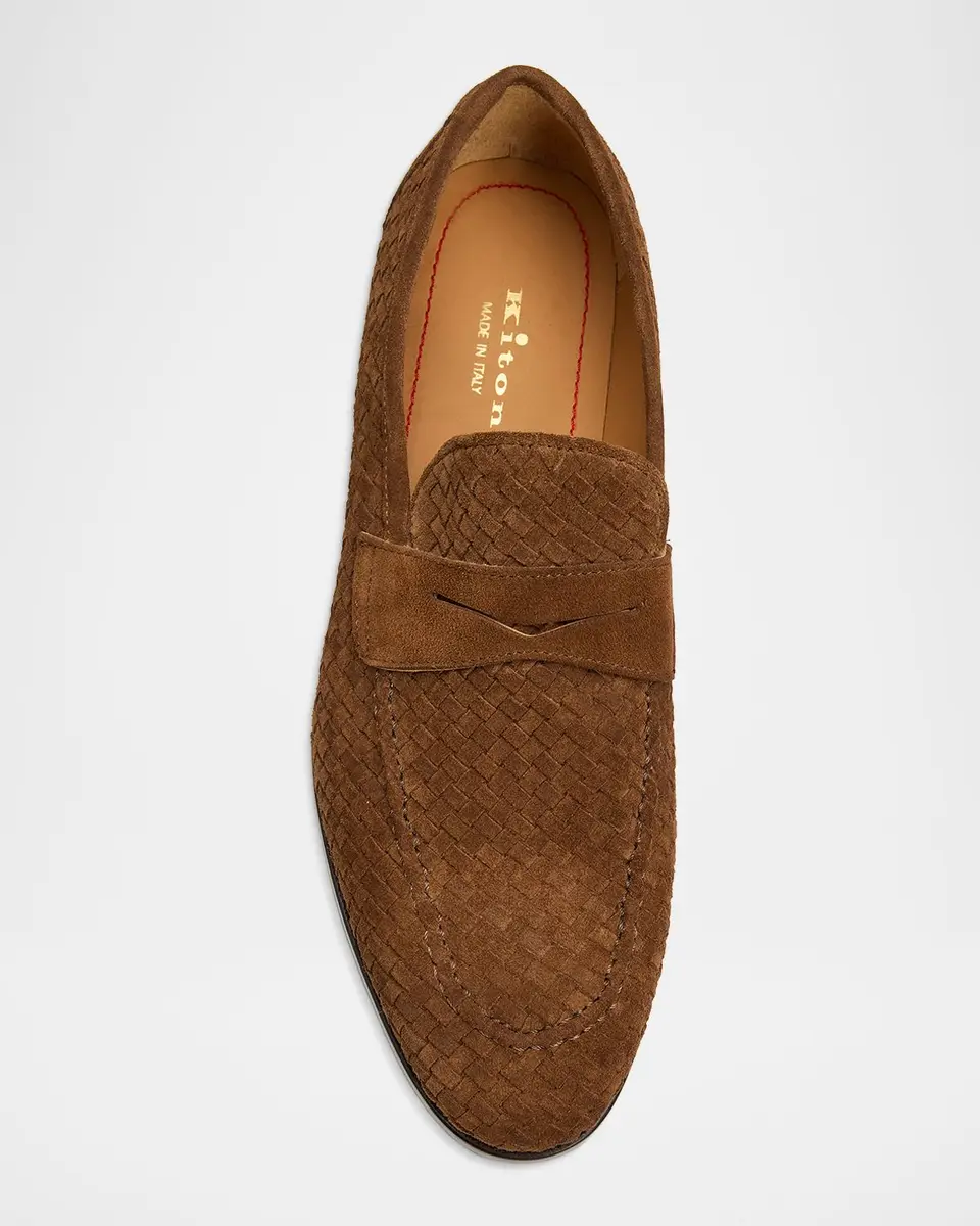 Kiton Men's Woven Calfskin Penny Loafers | Thumbnail 6 Kiton Men's Woven Calfskin Penny Loafers | Thumbnail 6