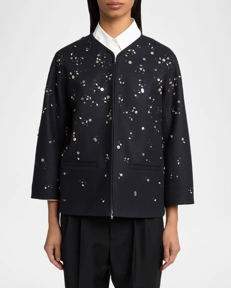 Jil Sander Embellished Wool Zip Jacket | Thumbnail 4 Jil Sander Embellished Wool Zip Jacket | Thumbnail 4