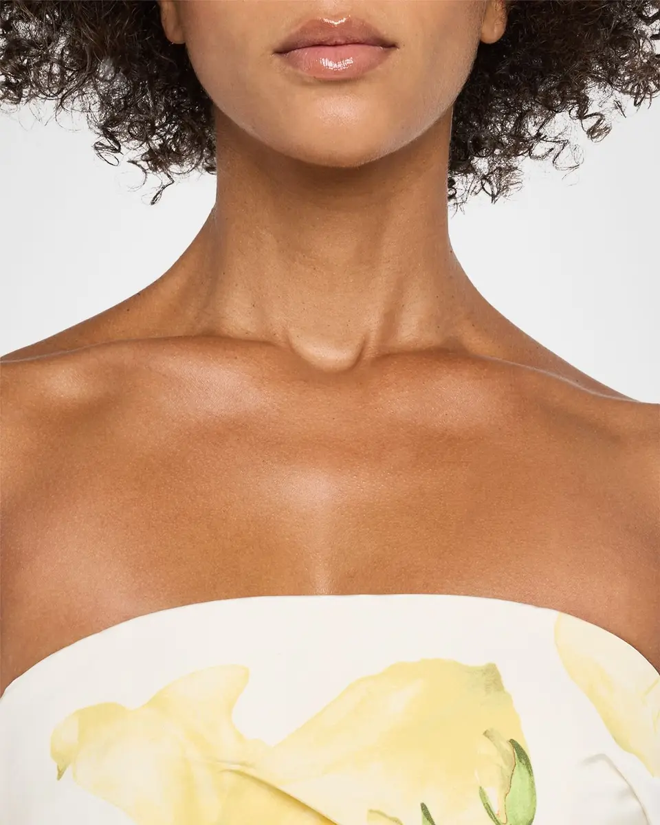 MONIQUE LHUILLIER Strapless Snapdragon Print Silk Faille Midi Dress | Thumbnail 5