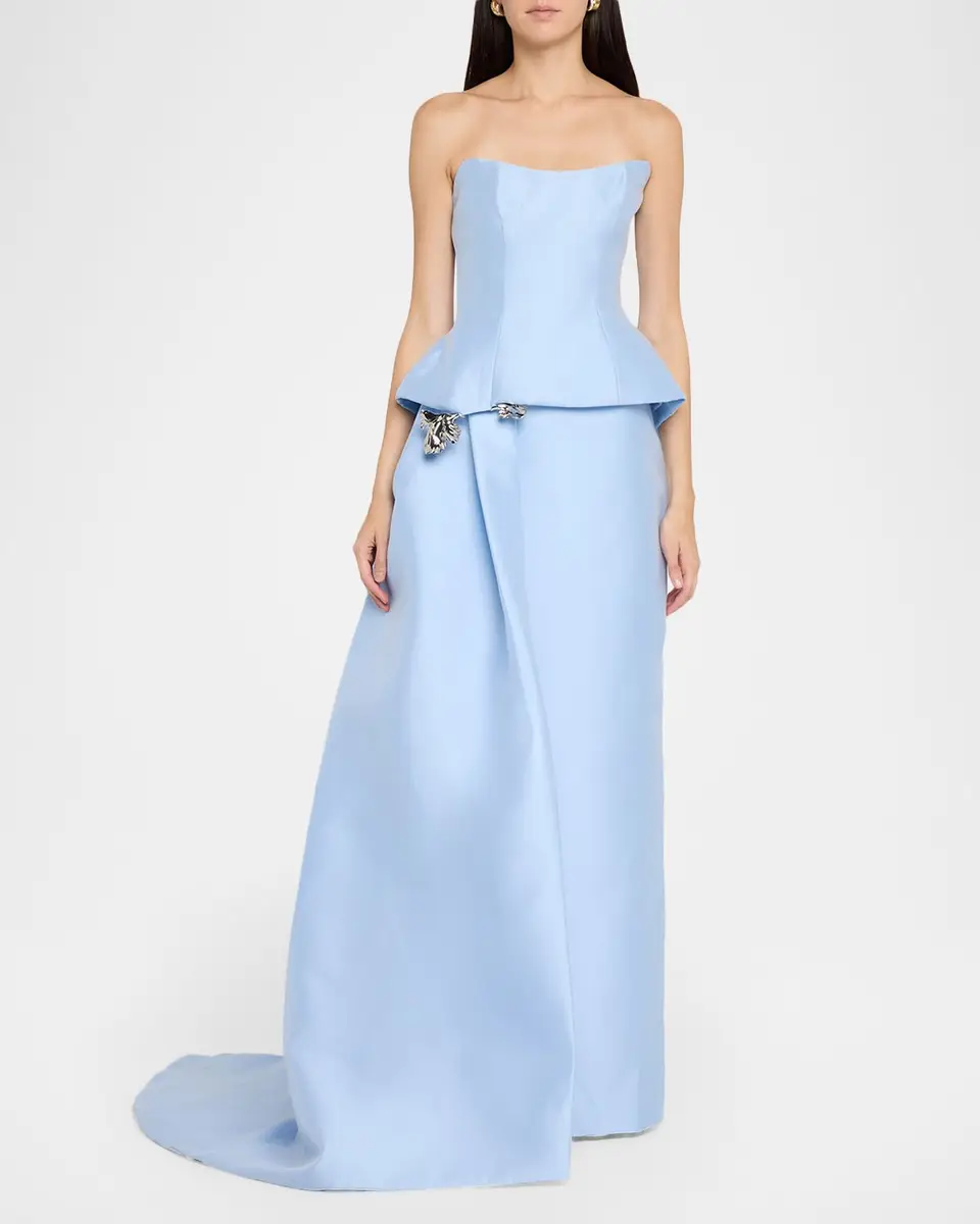 MONIQUE LHUILLIER Strapless Mikado Pique Peplum Drape Gown | Thumbnail 2 MONIQUE LHUILLIER Strapless Mikado Pique Peplum Drape Gown | Thumbnail 2