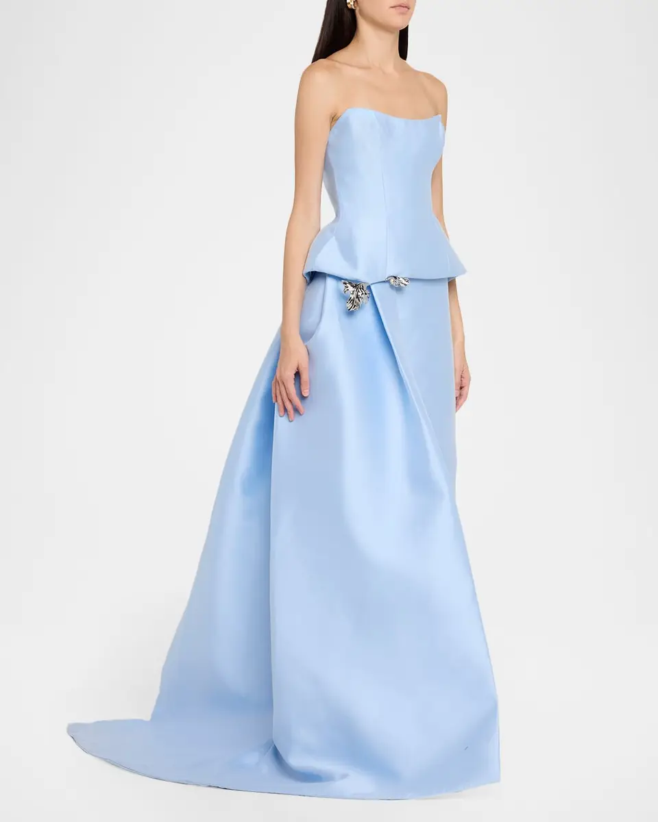 MONIQUE LHUILLIER Strapless Mikado Pique Peplum Drape Gown | Thumbnail 4 MONIQUE LHUILLIER Strapless Mikado Pique Peplum Drape Gown | Thumbnail 4