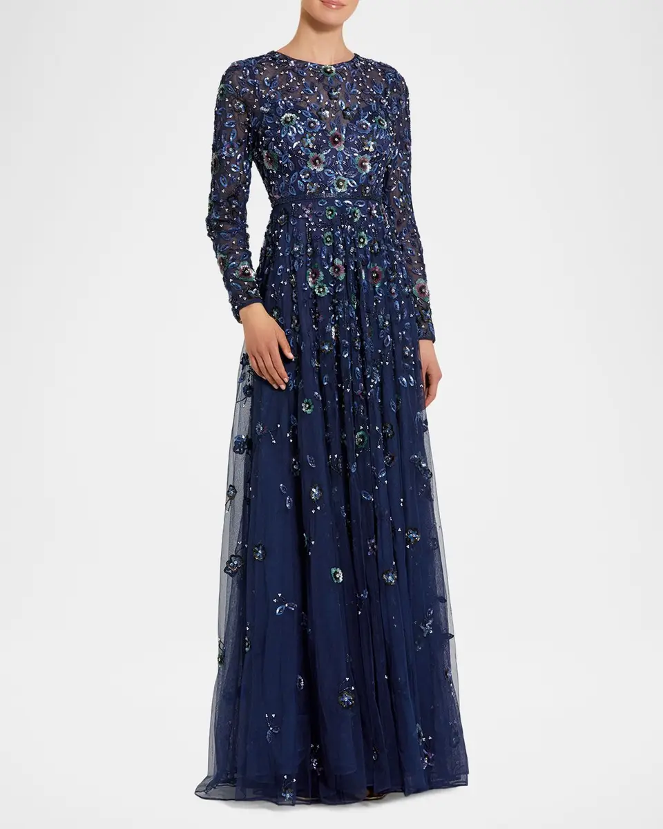 Mac Duggal Beaded Floral Sequin Mesh Gown | Thumbnail 2 Mac Duggal Beaded Floral Sequin Mesh Gown | Thumbnail 2