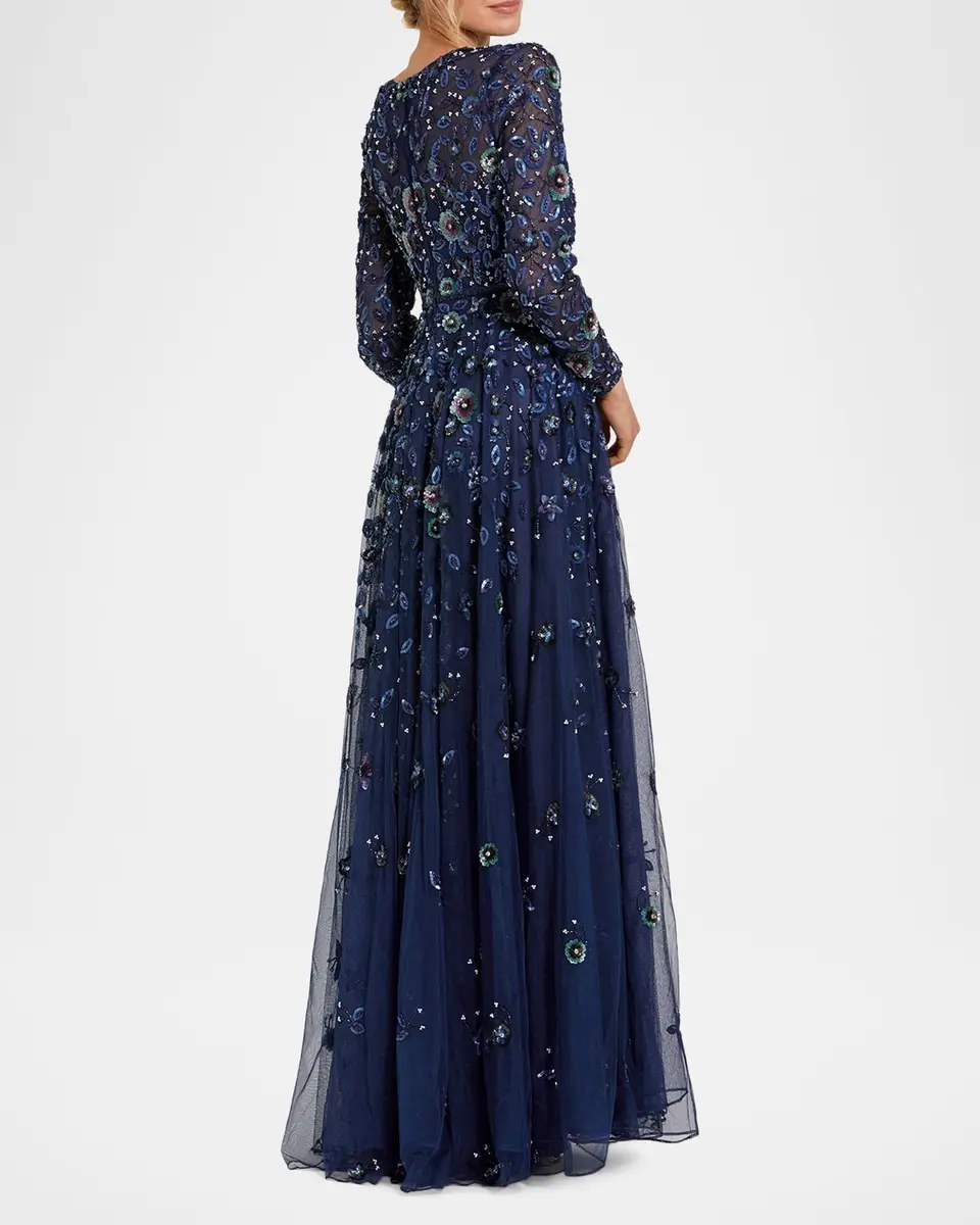 Mac Duggal Beaded Floral Sequin Mesh Gown | Thumbnail 3 Mac Duggal Beaded Floral Sequin Mesh Gown | Thumbnail 3