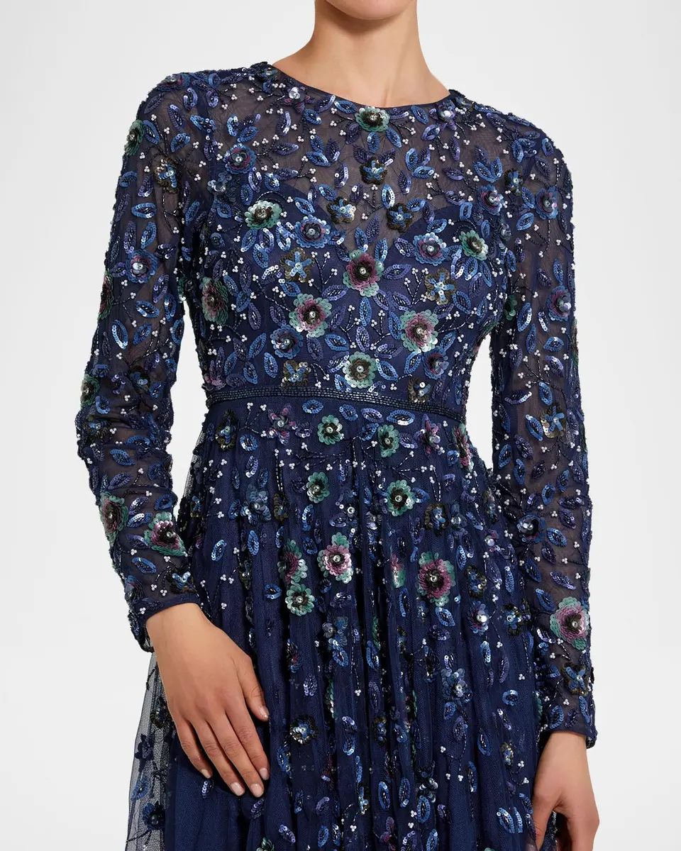 Mac Duggal Beaded Floral Sequin Mesh Gown | Thumbnail 4 Mac Duggal Beaded Floral Sequin Mesh Gown | Thumbnail 4