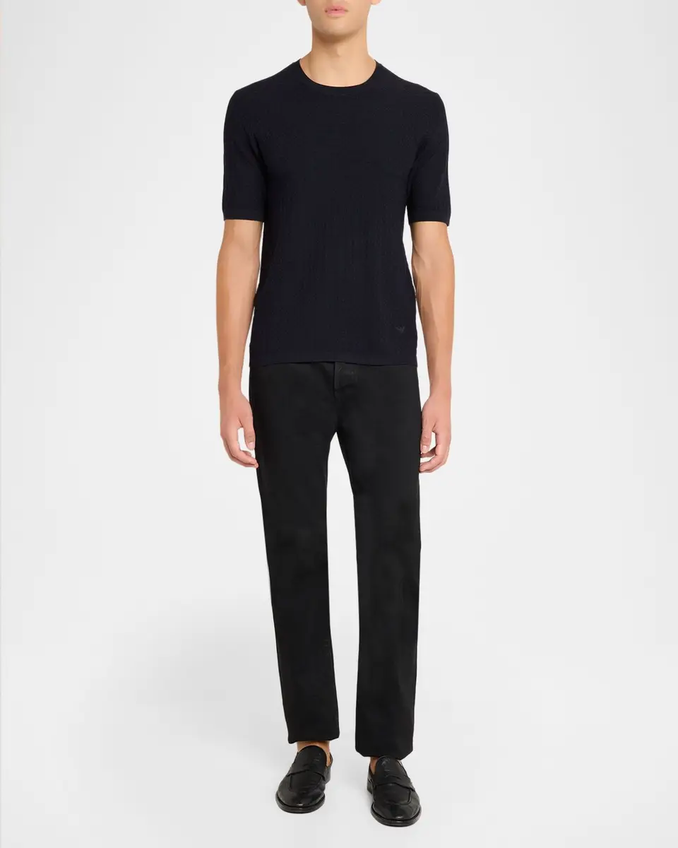 Emporio Armani Men's Textured Micro-Geometric Short-Sleeve Sweater | Thumbnail 2 Emporio Armani Men's Textured Micro-Geometric Short-Sleeve Sweater | Thumbnail 2