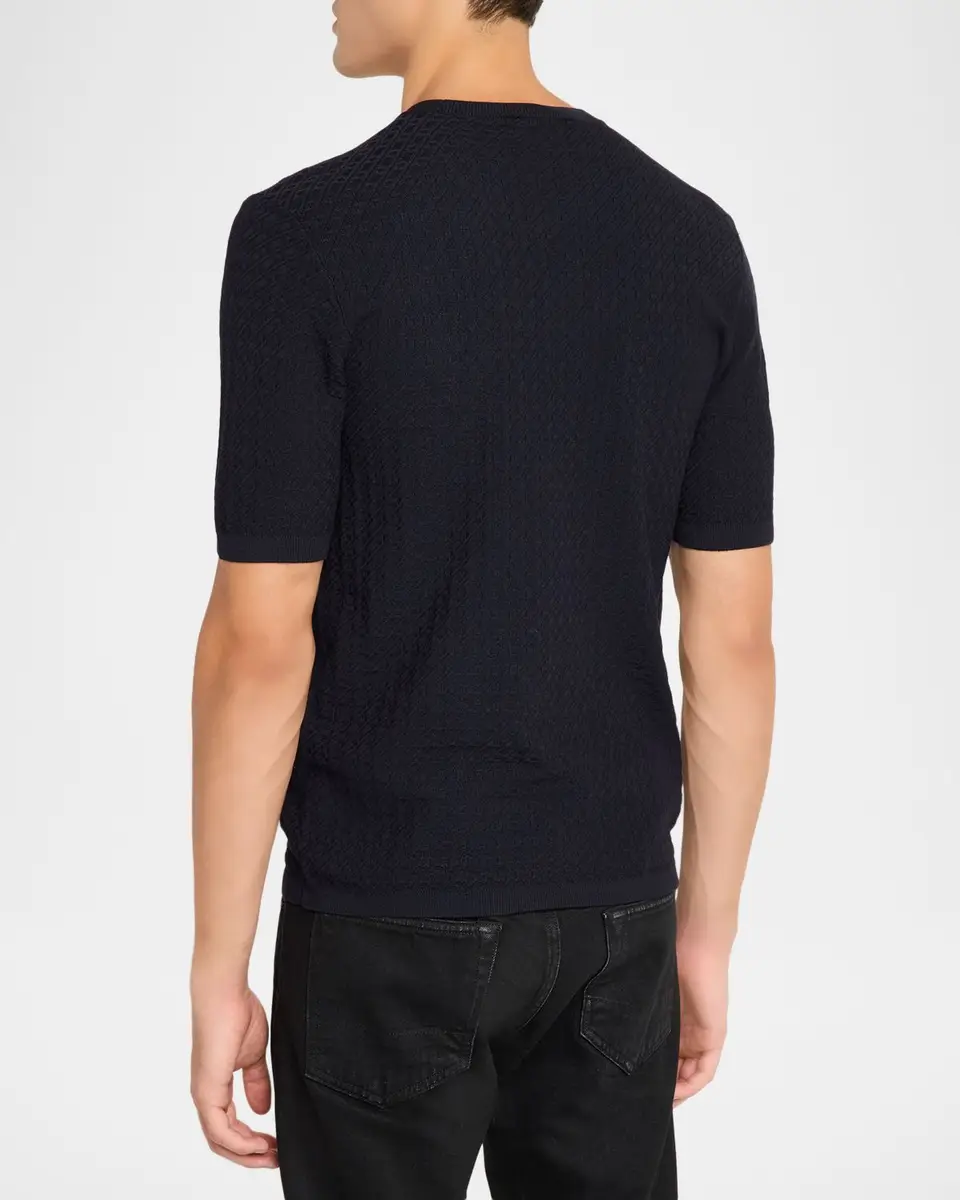 Emporio Armani Men's Textured Micro-Geometric Short-Sleeve Sweater | Thumbnail 3 Emporio Armani Men's Textured Micro-Geometric Short-Sleeve Sweater | Thumbnail 3
