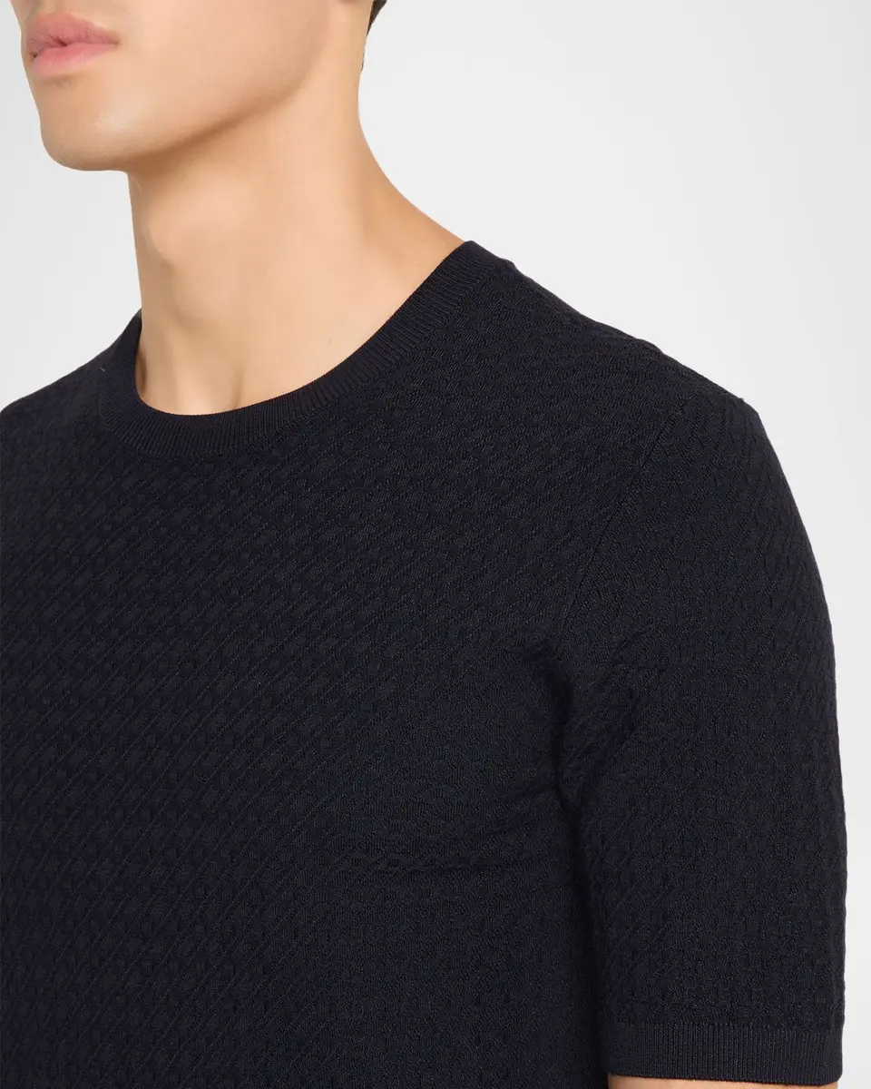 Emporio Armani Men's Textured Micro-Geometric Short-Sleeve Sweater | Thumbnail 5 Emporio Armani Men's Textured Micro-Geometric Short-Sleeve Sweater | Thumbnail 5