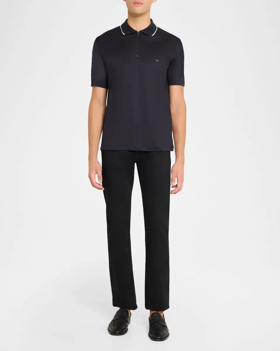 Emporio Armani Men's Lyocell-Cotton Stretch Quarter-Zip Polo Shirt | Thumbnail 2 Emporio Armani Men's Lyocell-Cotton Stretch Quarter-Zip Polo Shirt | Thumbnail 2