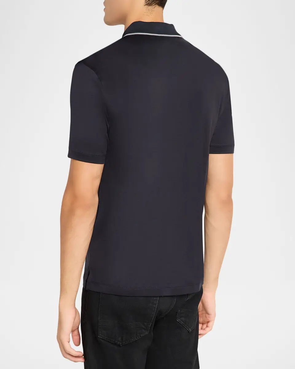 Emporio Armani Men's Lyocell-Cotton Stretch Quarter-Zip Polo Shirt | Thumbnail 3 Emporio Armani Men's Lyocell-Cotton Stretch Quarter-Zip Polo Shirt | Thumbnail 3