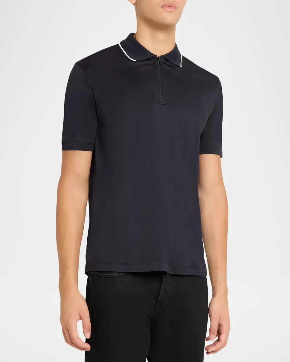 Emporio Armani Men's Lyocell-Cotton Stretch Quarter-Zip Polo Shirt | Thumbnail 4 Emporio Armani Men's Lyocell-Cotton Stretch Quarter-Zip Polo Shirt | Thumbnail 4