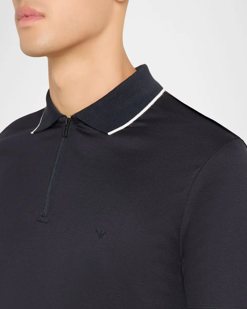Emporio Armani Men's Lyocell-Cotton Stretch Quarter-Zip Polo Shirt | Thumbnail 5 Emporio Armani Men's Lyocell-Cotton Stretch Quarter-Zip Polo Shirt | Thumbnail 5