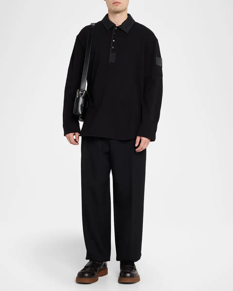 Bottega Veneta Men's Cotton Fleece Polo Sweater | Thumbnail 2 Bottega Veneta Men's Cotton Fleece Polo Sweater | Thumbnail 2