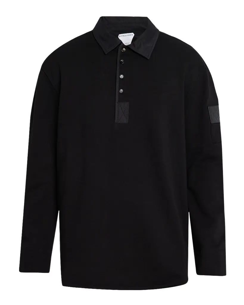 Bottega Veneta Men's Cotton Fleece Polo Sweater | Image 1 Bottega Veneta Men's Cotton Fleece Polo Sweater | Image 1