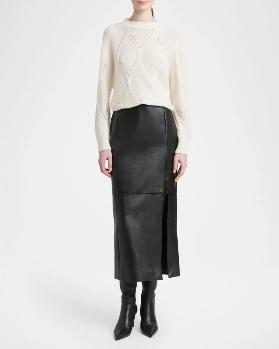 Kiton Leather Front Slit Midi Skirt | Thumbnail 2 Kiton Leather Front Slit Midi Skirt | Thumbnail 2